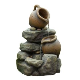 Outdoor Garden Polyresin Rock and Pitchers Waterfall Fountain