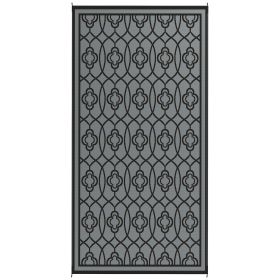 Reversible Outdoor Rug, Waterproof Plastic Straw with Carry Bag, 9' x 18', Black & Gray Lantern