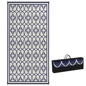 Reversible Outdoor Rug, Waterproof Plastic Straw with Carry Bag, 9' x 18', Blue & White Lantern