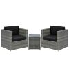 Patio Bistro Set Outdoor PE Rattan Wicker Furniture with Washable Cushion Coffee Table Conversation Sofa Set Black Black