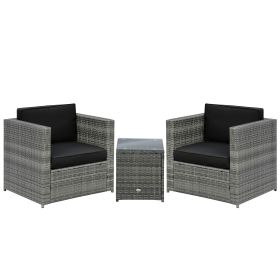 Patio Bistro Set Outdoor PE Rattan Wicker Furniture with Washable Cushion Coffee Table Conversation Sofa Set Black Black