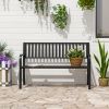 50ft Outdoor Bench Seat, Patio Bench with Slatted Seat, Metal Porch Bench, with 2 Person Design, for Poolside, Lawn, Black