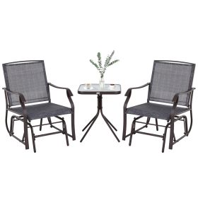 3 Pcs Outdoor Glider Swing, with Coffee Table Bistro Set, Breathable Mesh Fabric, Supports Up to 352 lbs., for Garden, Gray
