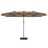 Garden Parasol 14.4 ft. Double-Sided Sun Umbrella with Base, Patio Parasol with LED Solar Lights, Khaki