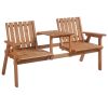 Wooden Love Seat with Umbrella Hole, Orange Finish, Center Table for Cozy Patio Moments