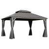 13x15FT Outdoor Gazebo, Hardtop Gazebo with Galvanized Steel Double Roof, Metal Gazebos with Drainage System Patio Pergola for Patio Deck Backyard