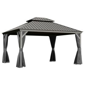 13x15FT Outdoor Gazebo, Hardtop Gazebo with Galvanized Steel Double Roof, Metal Gazebos with Drainage System Patio Pergola for Patio Deck Backyard