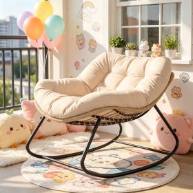Oversized Outdoor Indoor Papasan Rocking Chair Cream White Egg Chair with Cushion for Garden Patio