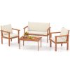4 Pieces Patio Furniture Set Acacia Wood Porch Chairs with Table