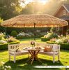 Double-Sided Thatched Tiki Patio Umbrella 15 X 9 FT with Crank Handle 12 Sturdy Ribs for Outdoor Entertainment And Shade