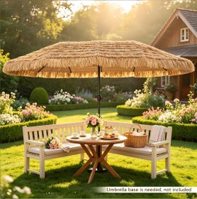 Double-Sided Thatched Tiki Patio Umbrella 15 X 9 FT with Crank Handle 12 Sturdy Ribs for Outdoor Entertainment And Shade