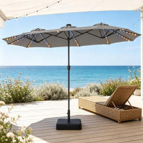 13 foot double-sided terrace umbrella with 108 LED lights and base, including outdoor sunshade and waterproof market umbrella