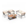 4 Piece Patio Rattan Furniture Set with 2-Tier Coffee Table