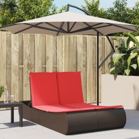 Double Sun Lounger with Cushions Brown Poly Rattan
