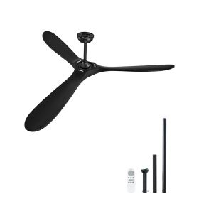 72 Inch Ceiling Fan without Light, 6-Speed Remote Control, 3-Wood-Blade, Reversible DC Motor, Modern Low Profile Flush Mount Exterior Fan for Bedroom
