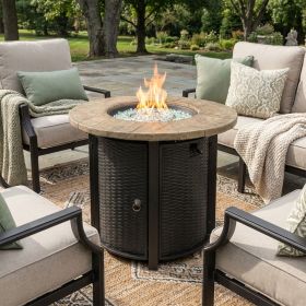 30" Propane Gas Fire Pit Table, 50000 BTU Round Steel Fire Pit with Imitation Wood Grain Finish for Outside Patio Deck Garden Backyard- Black