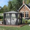 10'x10' Covered Gazebo, Outdoor Patio Gazebo with Mesh Sidewalls and Privacy Curtains, Canopy Pergolas in Black