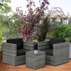Patio Bistro Set Outdoor PE Rattan Wicker Furniture with Washable Cushion Coffee Table Conversation Sofa Set Black Black