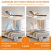 52 inch White Wood Ceiling Fans with Lights and Remote, Modern Flush Mount Low Profile Ceiling Fan with Light, 6 Speed, Reversible DC Motor