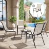 Set of 4 Outdoor Dining Chairs, Stackable Patio Chairs with High Back, Breathable Mesh Seat for Garden Lawn, Beige