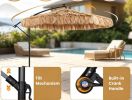 10 FT Solar Thatched Cantilever Umbrella with 96 Multi-Color Flowing Lights Outdoor Patio Umbrella with 12 Lighting Modes