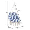 Hammock Swing Chair, Macrame Hanging Chair with Large Cushion, Chain, Steel Frame for Indoor Outdoor Use, Blue and White