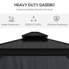 10' x 12' Hardtop Gazebo Permanent Pavilion w/ Double Roof Aluminum Frame Sidewalls for Patio Garden Deck, Dark Gray