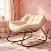 Oversized Outdoor Indoor Papasan Rocking Chair Cream White Egg Chair with Cushion for Garden Patio