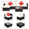 6-Piece White Rattan Couch Set, Outdoor Patio Wicker Furniture with Removable Cushions & Glass Coffee Table