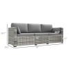 Wicker Patio Couch, PE Rattan 3-Seat Sofa, Outdoor Furniture with Deep Seating, Cushions, Steel Frame, Gray
