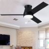 48 in. Integrated LED Farmhouse Indoor/Outdoor Black Smart Ceiling Fan with Remote Control