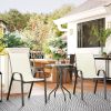 3 Pieces Bistro Set, Small Patio Furniture Set with Stackable Chairs and Glass Table for Backyard, Balcony, Beige