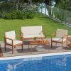 4 Pieces Patio Furniture Set Acacia Wood Porch Chairs with Table