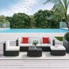 6-Piece White Rattan Couch Set, Outdoor Patio Wicker Furniture with Removable Cushions & Glass Coffee Table