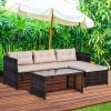 3PC Wicker Patio Furniture Set Rattan Conversation Sectional Sofa with Cushioned Lounge Chaise for Garden