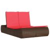 Double Sun Lounger with Cushions Brown Poly Rattan