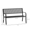 50ft Outdoor Bench Seat, Patio Bench with Slatted Seat, Metal Porch Bench, with 2 Person Design, for Poolside, Lawn, Black