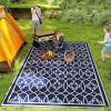 Reversible Outdoor Rug, Waterproof Plastic Straw with Carry Bag, 9' x 18', Blue & White Lantern