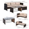 3PC Wicker Patio Furniture Set Rattan Conversation Sectional Sofa with Cushioned Lounge Chaise for Garden