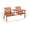 Wooden Love Seat with Umbrella Hole, Orange Finish, Center Table for Cozy Patio Moments