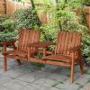 Wooden Love Seat with Umbrella Hole, Orange Finish, Center Table for Cozy Patio Moments