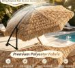 10 FT Solar Thatched Cantilever Umbrella with 96 Multi-Color Flowing Lights Outdoor Patio Umbrella with 12 Lighting Modes
