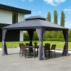 13x15FT Outdoor Gazebo, Hardtop Gazebo with Galvanized Steel Double Roof, Metal Gazebos with Drainage System Patio Pergola for Patio Deck Backyard