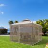 10x10 Steel Patio Gazebo Canopy Brown with Mesh Curtains Shelves