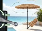 Double-Sided Thatched Tiki Patio Umbrella 15 X 9 FT with Crank Handle 12 Sturdy Ribs for Outdoor Entertainment And Shade