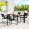 Outdoor Dining Set for 4, Patio Table and Chairs Set with 59" Rectangle Acacia Wood Table and 352 LBS Stackable Chairs