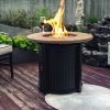 30" Propane Gas Fire Pit Table, 50000 BTU Round Steel Fire Pit with Imitation Wood Grain Finish for Outside Patio Deck Garden Backyard- Black