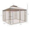 10x10 Steel Patio Gazebo Canopy Brown with Mesh Curtains Shelves