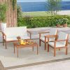 4 Pieces Patio Furniture Set Acacia Wood Porch Chairs with Table