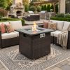 30" Propane Gas Fire Pit Table, 50000 BTU Square Fire Pit, Tile Tabletop with Beautiful Wicker Base for Outside Patio Deck Garden Courtyard-Brown